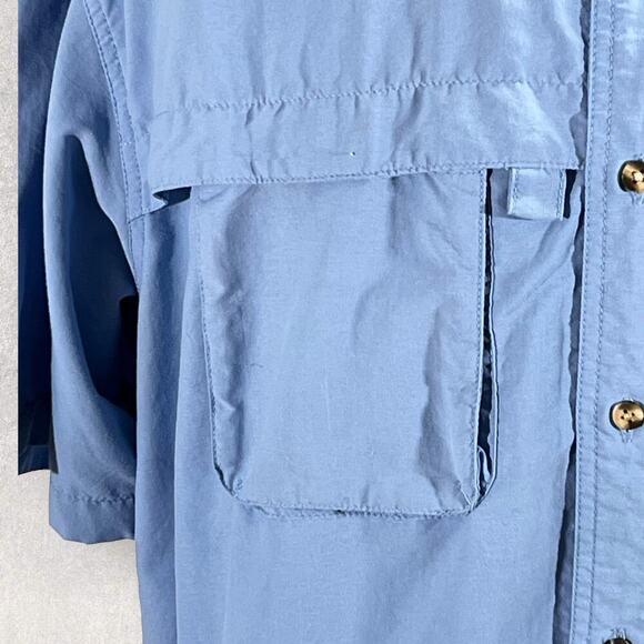 LL Bean Utility Blue Nylon Fishing Hiking Outdoor Short Sleeve Button Shirt XL - Picture 7 of 12